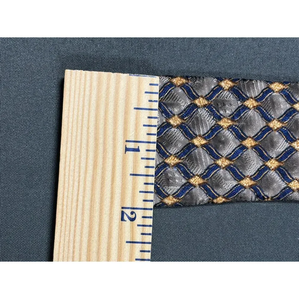 J.Z. Richards Men’s Silk Tie Gray Navy Gold Geometric Handmade USA 59”